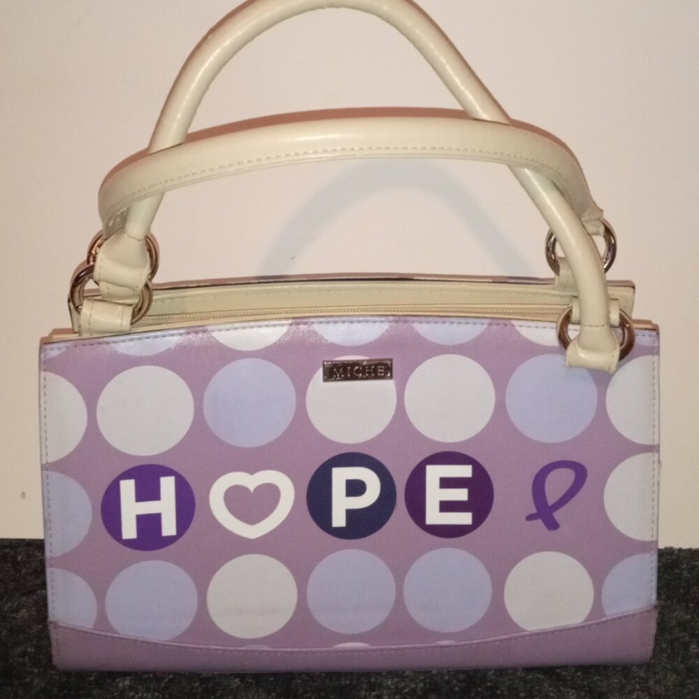 PURPLE AND TAN HOPE CLASSIC SATCHEL HANDBAG SHOW SUPPORT FOR A GREAT CAUSE